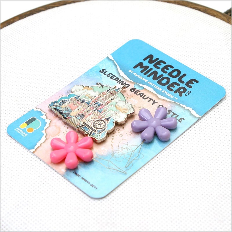Awesome Pattern Studio Needle Minder Set - Sleeping Beauty Castle Magnetic Needle Minder + 2 Needle Threaders. Enamel Pin for Cross Stitch, Embroidery and Craft - Image 3